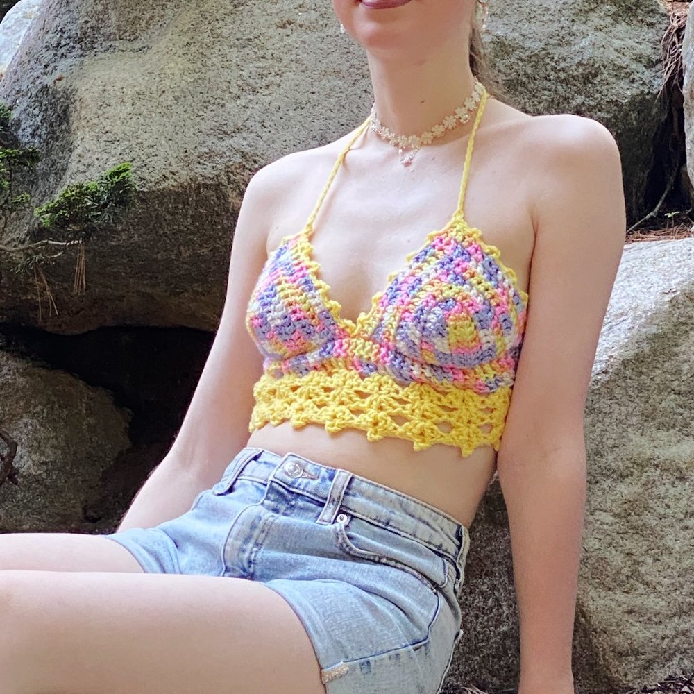 Halter Top, Crochet Crop Top, Festival Top, Crochet Bralette